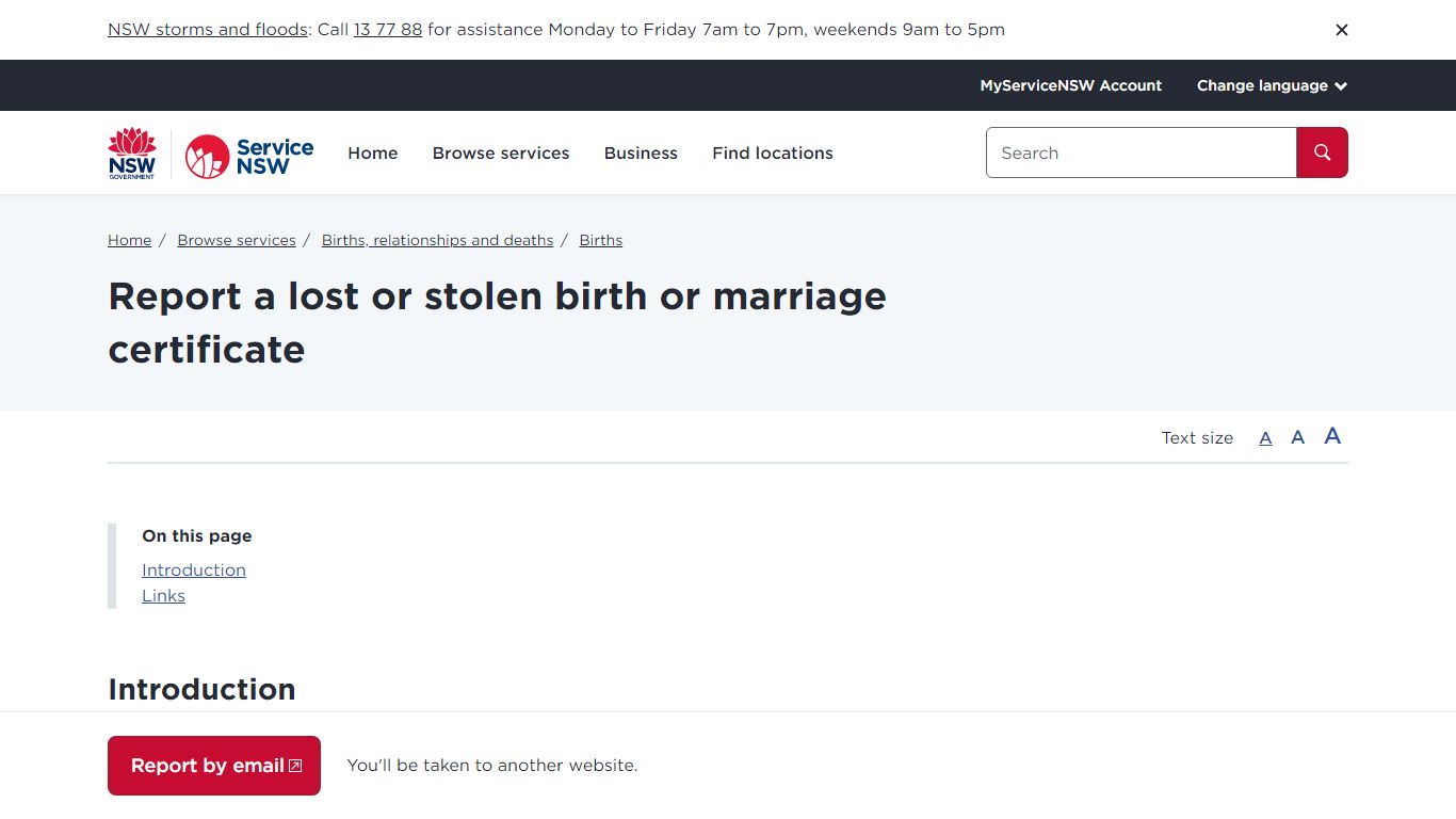 Report a lost or stolen birth or marriage certificate | Service NSW